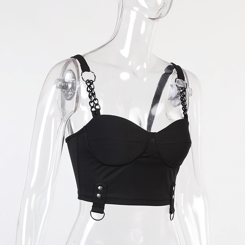 Sexy Women's Grunge Crop Top / Gothic Style Sleeveless Corset Chain Top - HARD'N'HEAVY