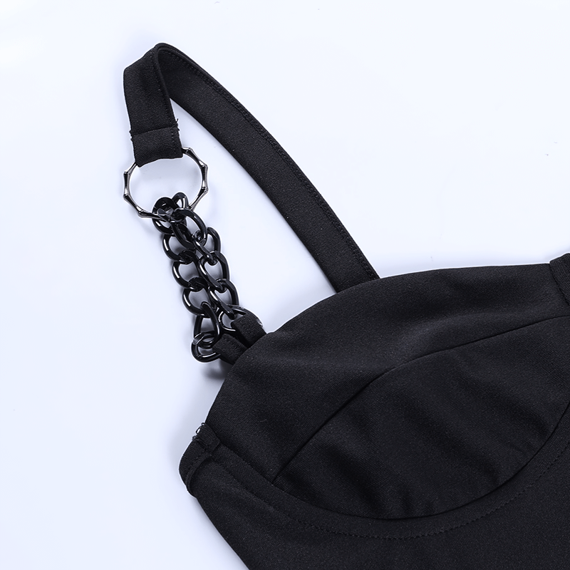 Sexy Women's Grunge Crop Top / Gothic Style Sleeveless Corset Chain Top - HARD'N'HEAVY