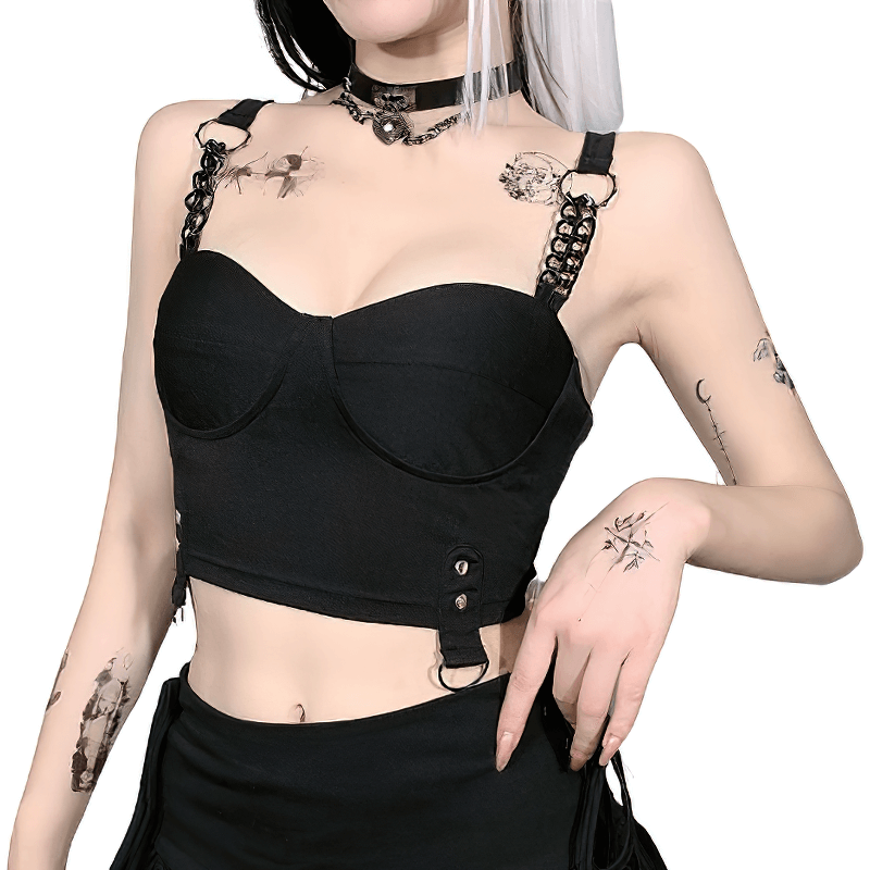 Sexy Women's Grunge Crop Top / Gothic Style Sleeveless Corset Chain Top - HARD'N'HEAVY