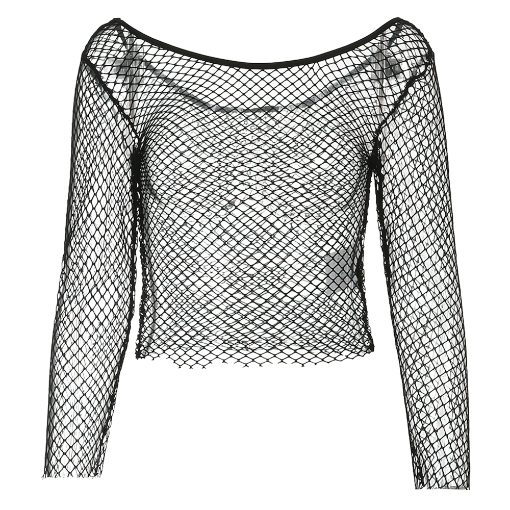 Sexy Women's Long Sleeve Crop Top / Female Rock Style Mesh Top / Women's Backless Crop Top - HARD'N'HEAVY