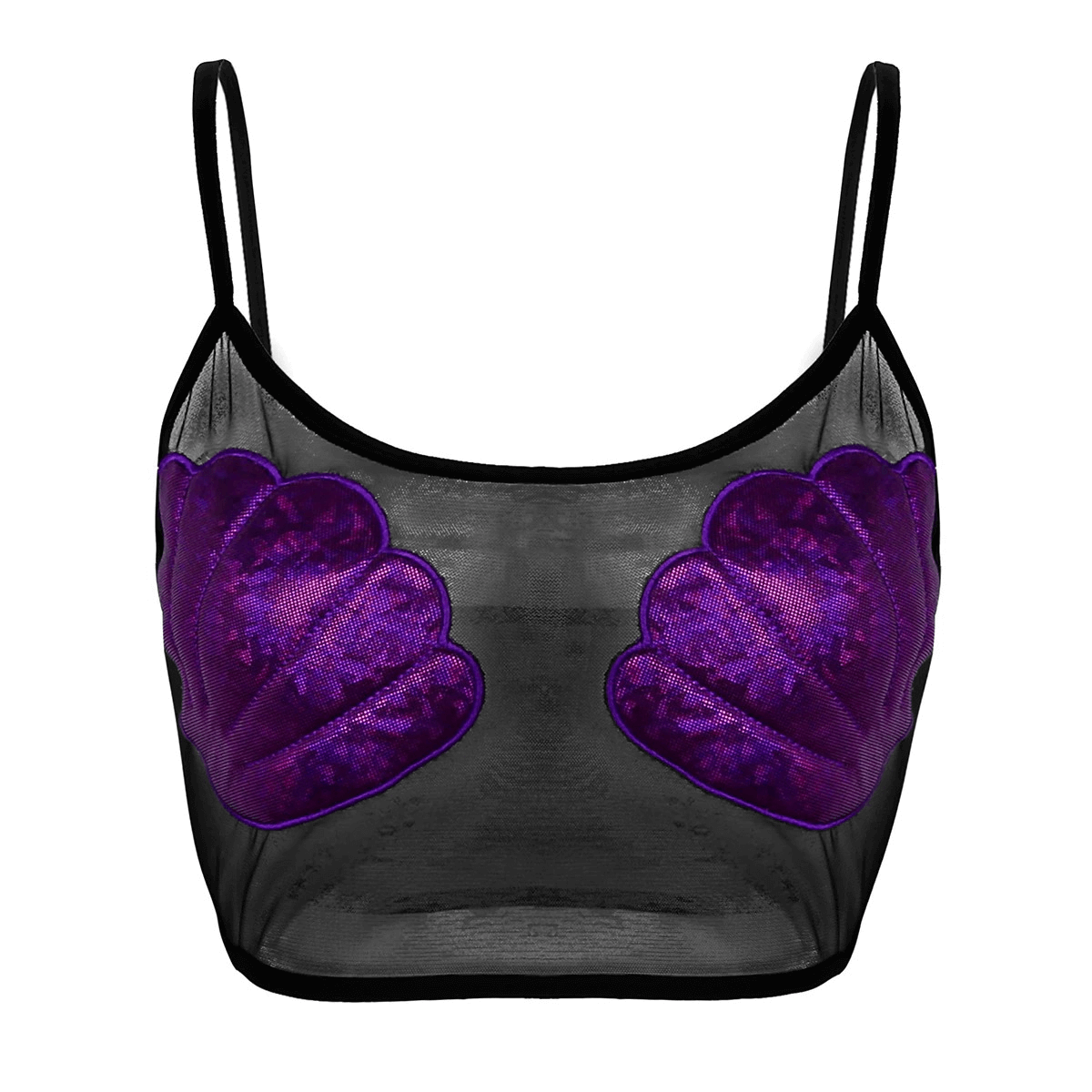 Sexy Women's Mesh Splice Shiny Seashell Crop Top / Fashion Ladies Wear in Two Basic Colors - HARD'N'HEAVY