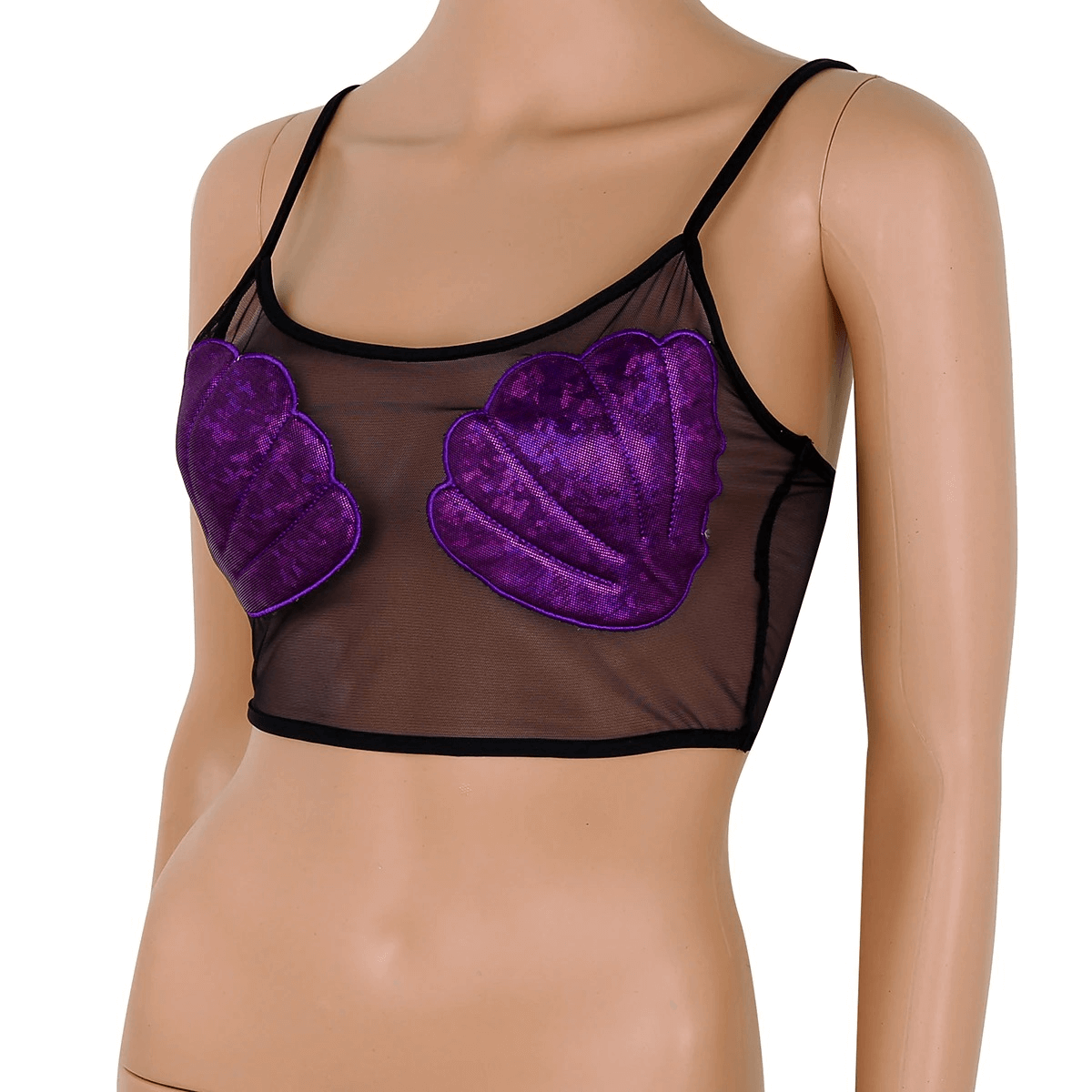 Sexy Women's Mesh Splice Shiny Seashell Crop Top / Fashion Ladies Wear in Two Basic Colors - HARD'N'HEAVY