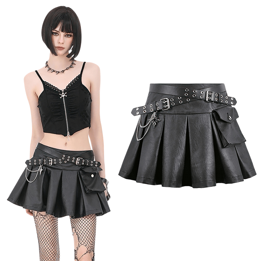 Sexy Women's Pleated Mini Skirt With Lace-Up Waist Detail