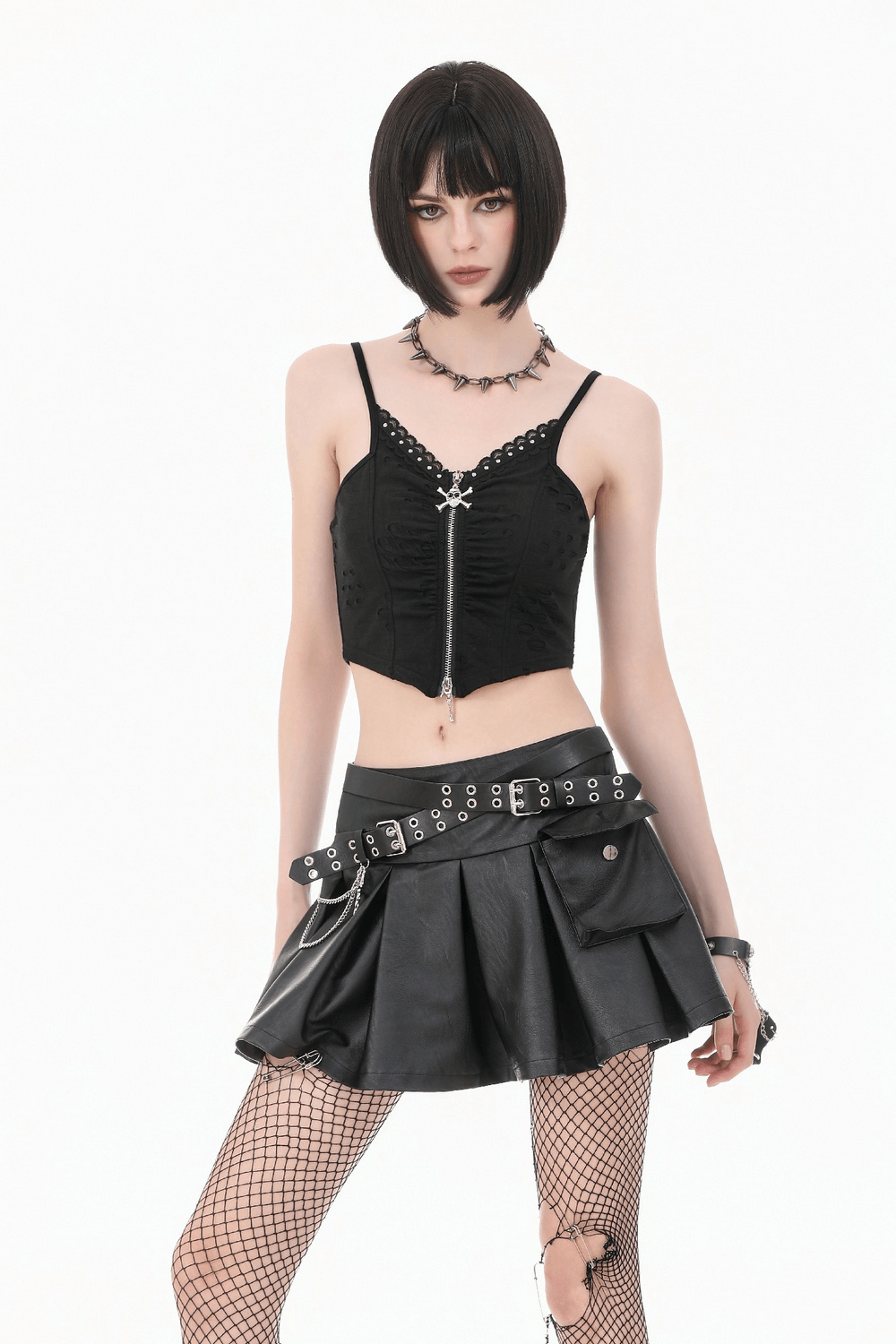 Sexy Women's Pleated Mini Skirt With Lace-Up Waist Detail