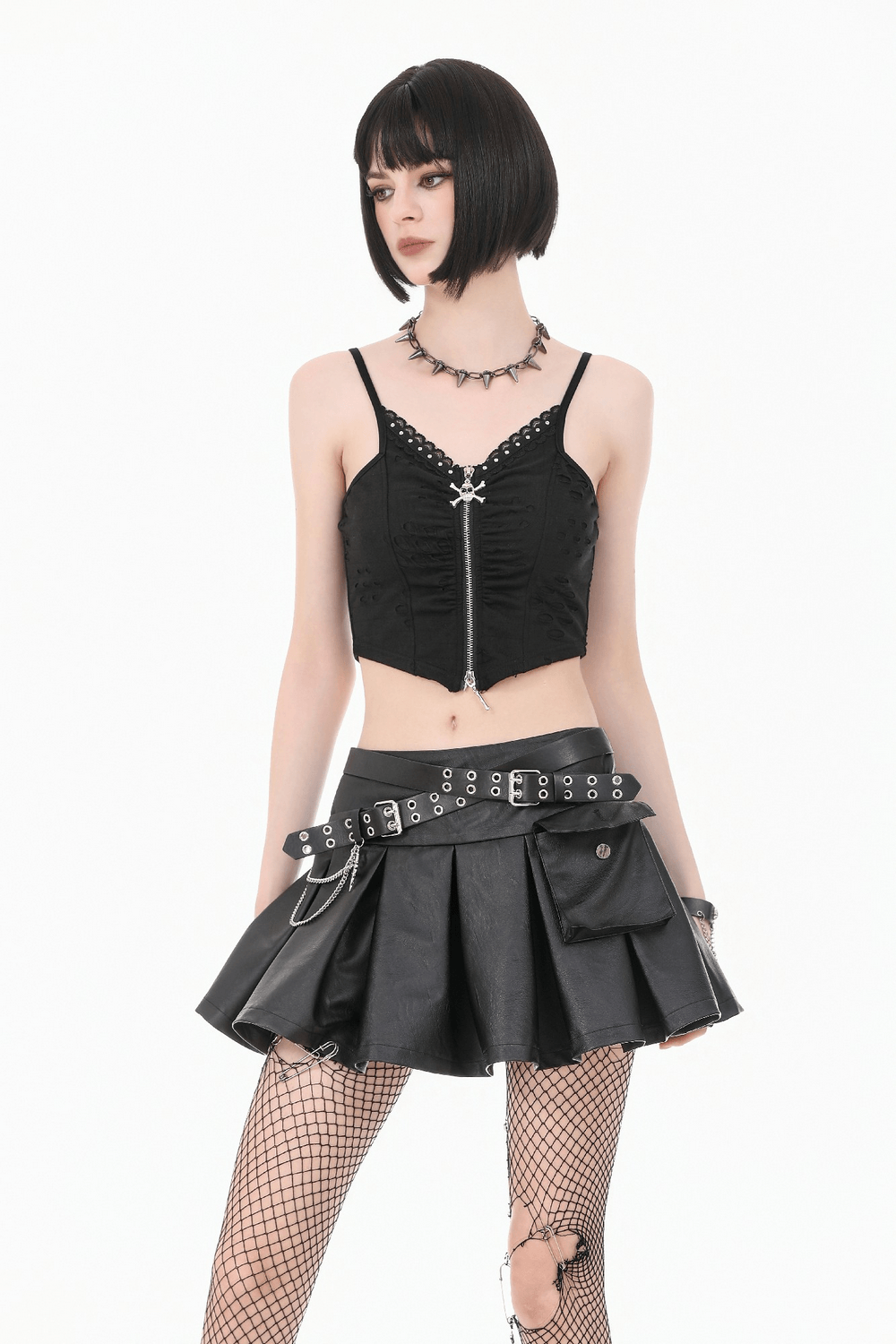 Sexy Women's Pleated Mini Skirt With Lace-Up Waist Detail