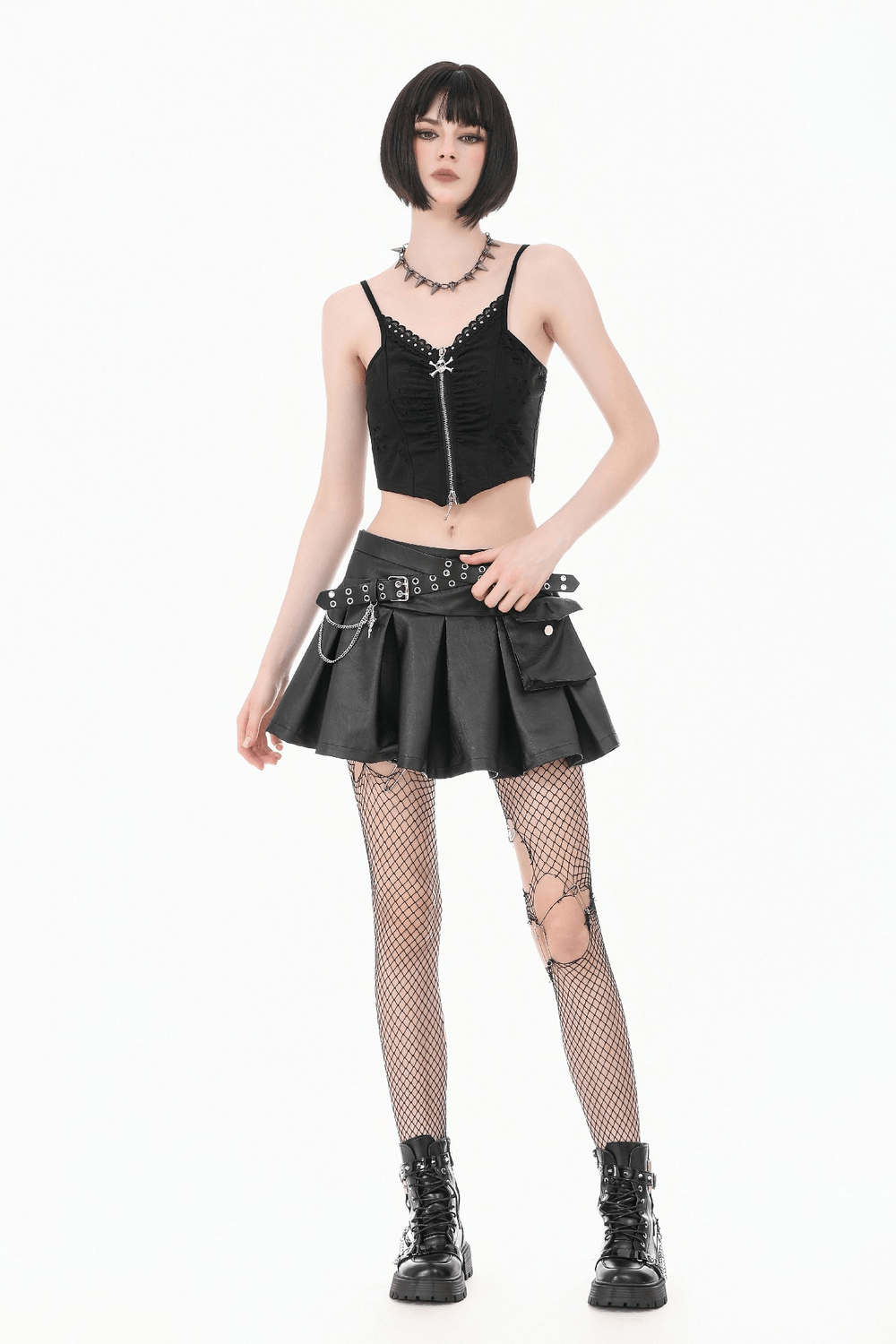 Sexy Women's Pleated Mini Skirt With Lace-Up Waist Detail