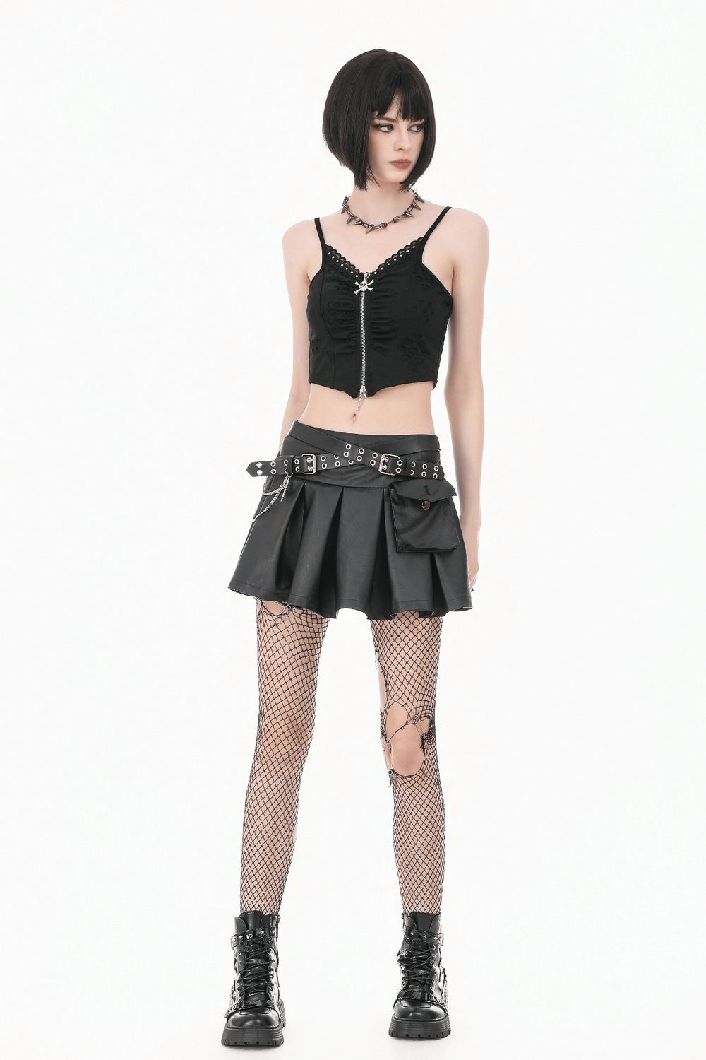 Sexy Women's Pleated Mini Skirt With Lace-Up Waist Detail