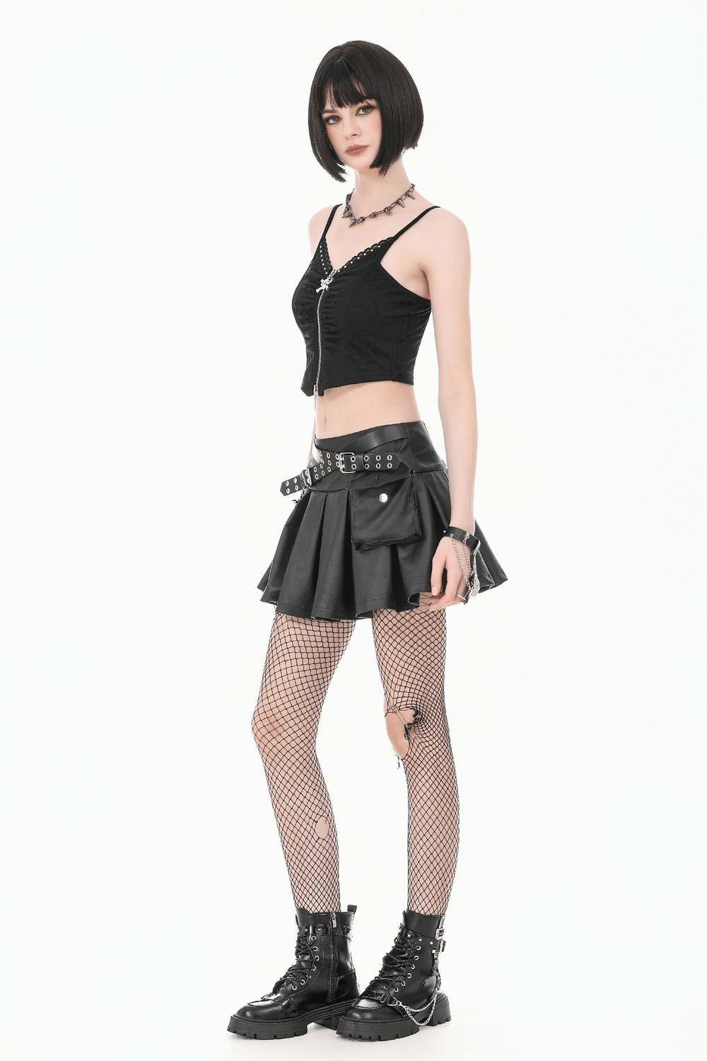 Sexy Women's Pleated Mini Skirt With Lace-Up Waist Detail