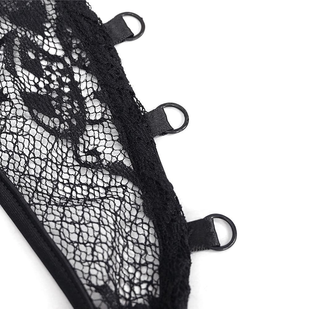 Close-up of delicate black lace detailing with lace-up features for a feminine bodysuit design.