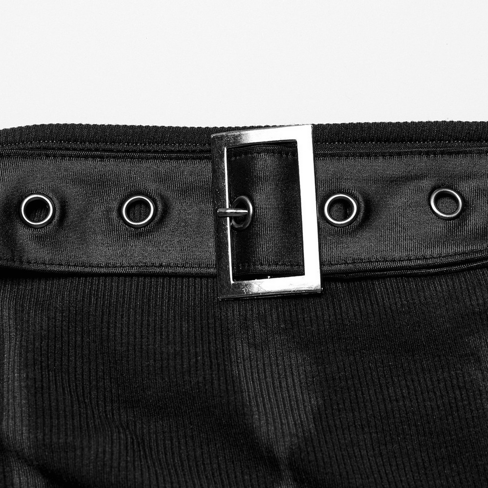 Close-up of adjustable buckle detail on a sexy women's strapless tube top with rib knit fabric.