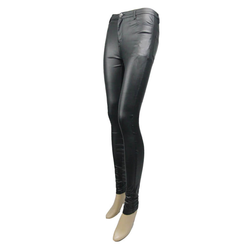 Sexy Women's Tight PU Leather Pants with Skull Buttons / Punk Style Simple Elastic Ladies Trousers - HARD'N'HEAVY