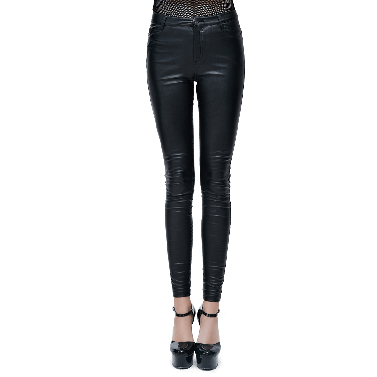 Sexy Women's Tight PU Leather Pants with Skull Buttons / Punk Style Simple Elastic Ladies Trousers - HARD'N'HEAVY