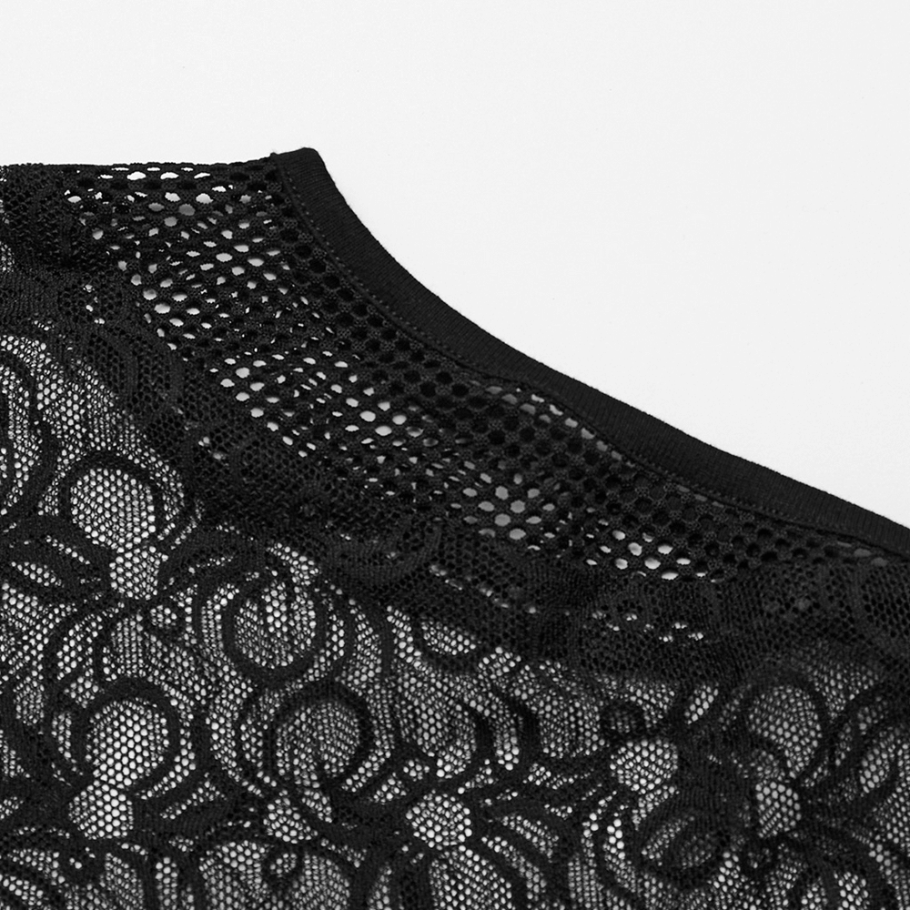 Sheer Black Lace Bodysuit with Spiderweb Design