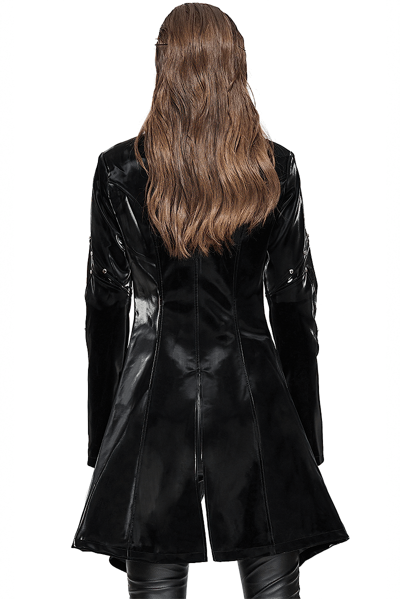 Shiny PU Leather Gothic Front Zip Jacket With Studs