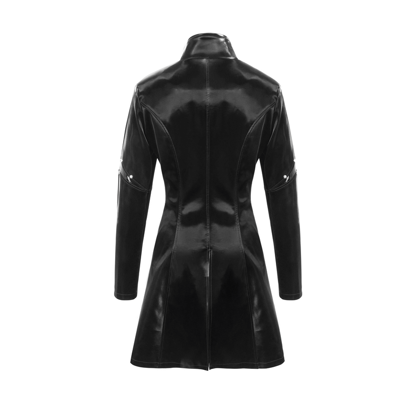 Shiny PU Leather Jackets With Studs / Gothic Front Zip Long Jackets / Alternative Clothing - HARD'N'HEAVY