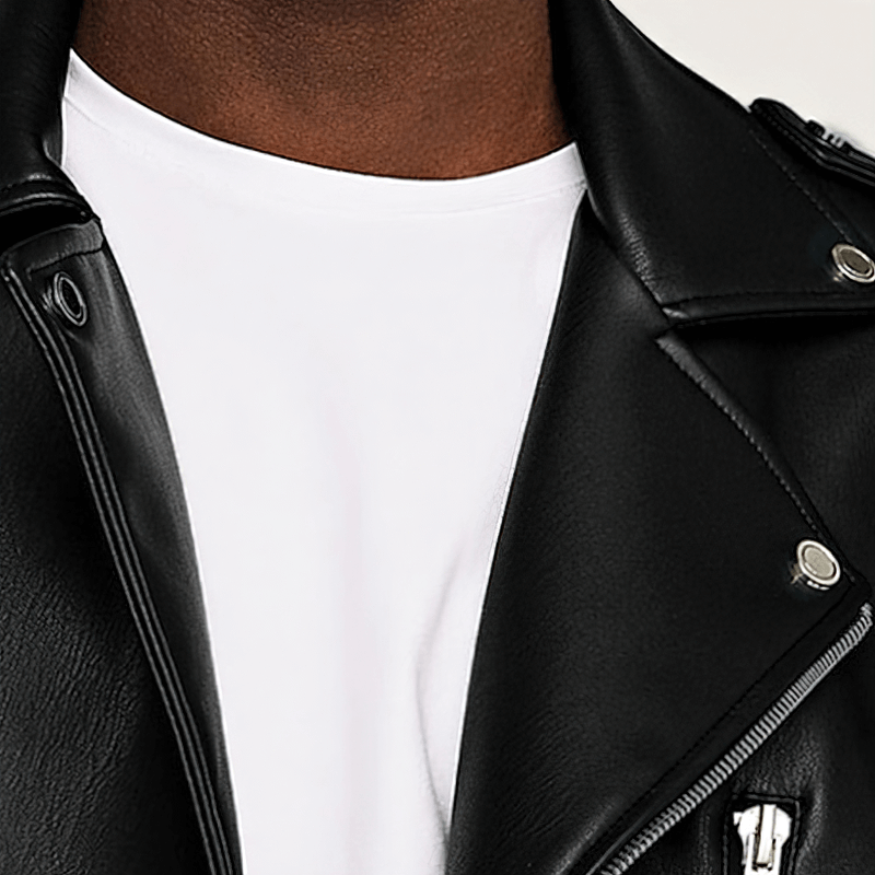 Short Black Biker Motorcycle Jacket for Men / Belt Loose Soft Faux Leather Jackets