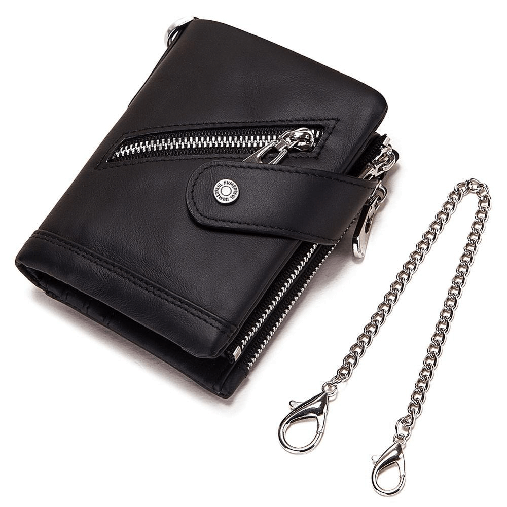 Short Men's Purse with Card Holder / Genuine Leather Wallet on Zipper and Hasp - HARD'N'HEAVY