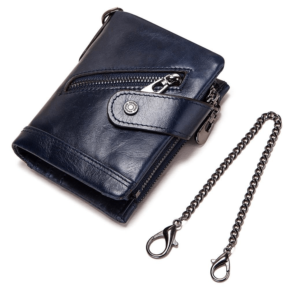 Short Men's Purse with Card Holder / Genuine Leather Wallet on Zipper and Hasp - HARD'N'HEAVY