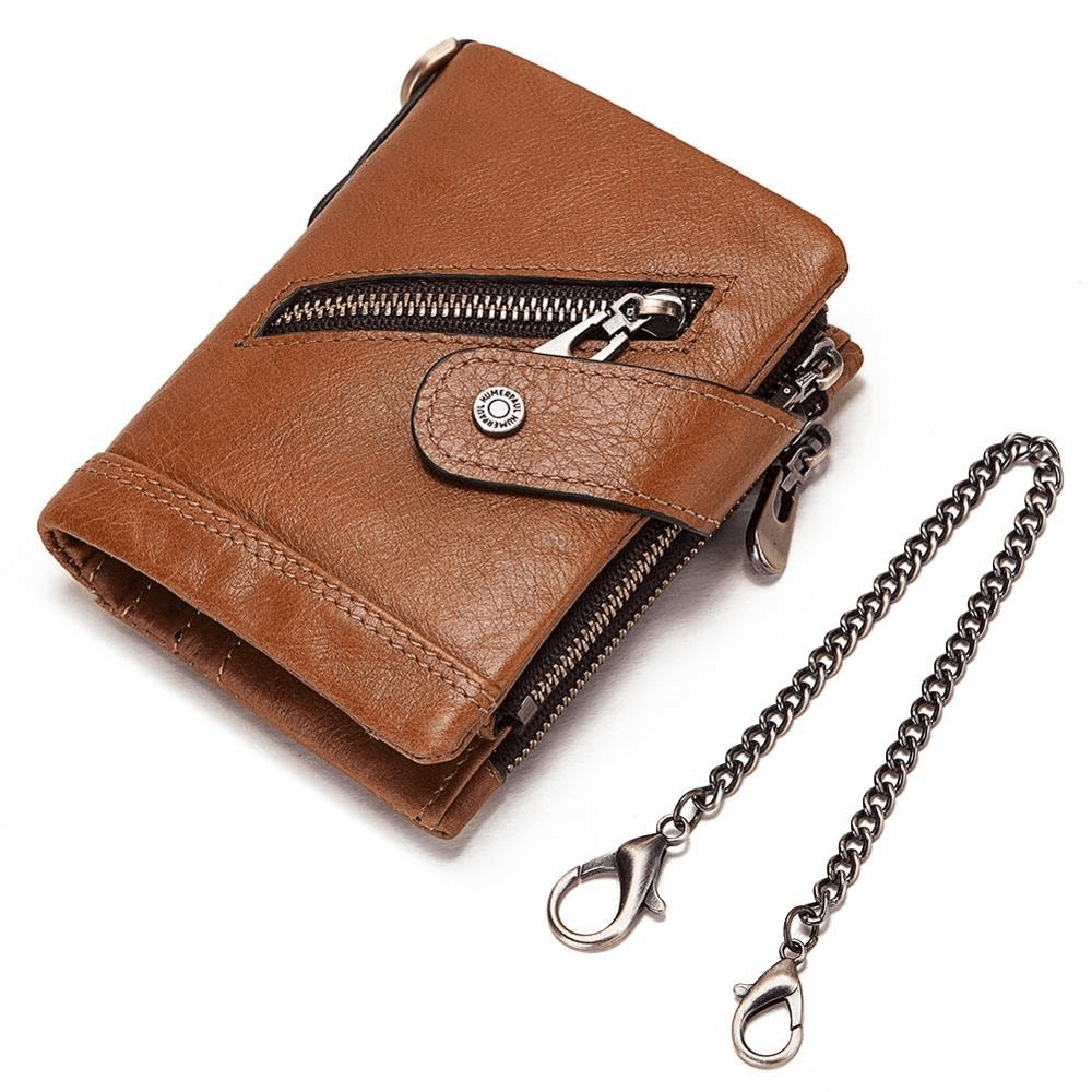 Short Men's Purse with Card Holder / Genuine Leather Wallet on Zipper and Hasp - HARD'N'HEAVY