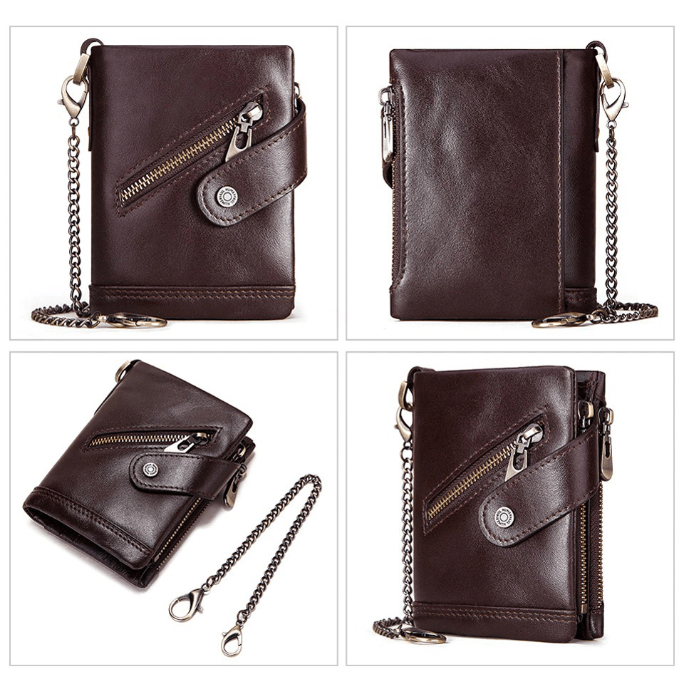 Short Men's Purse with Card Holder / Genuine Leather Wallet on Zipper and Hasp - HARD'N'HEAVY