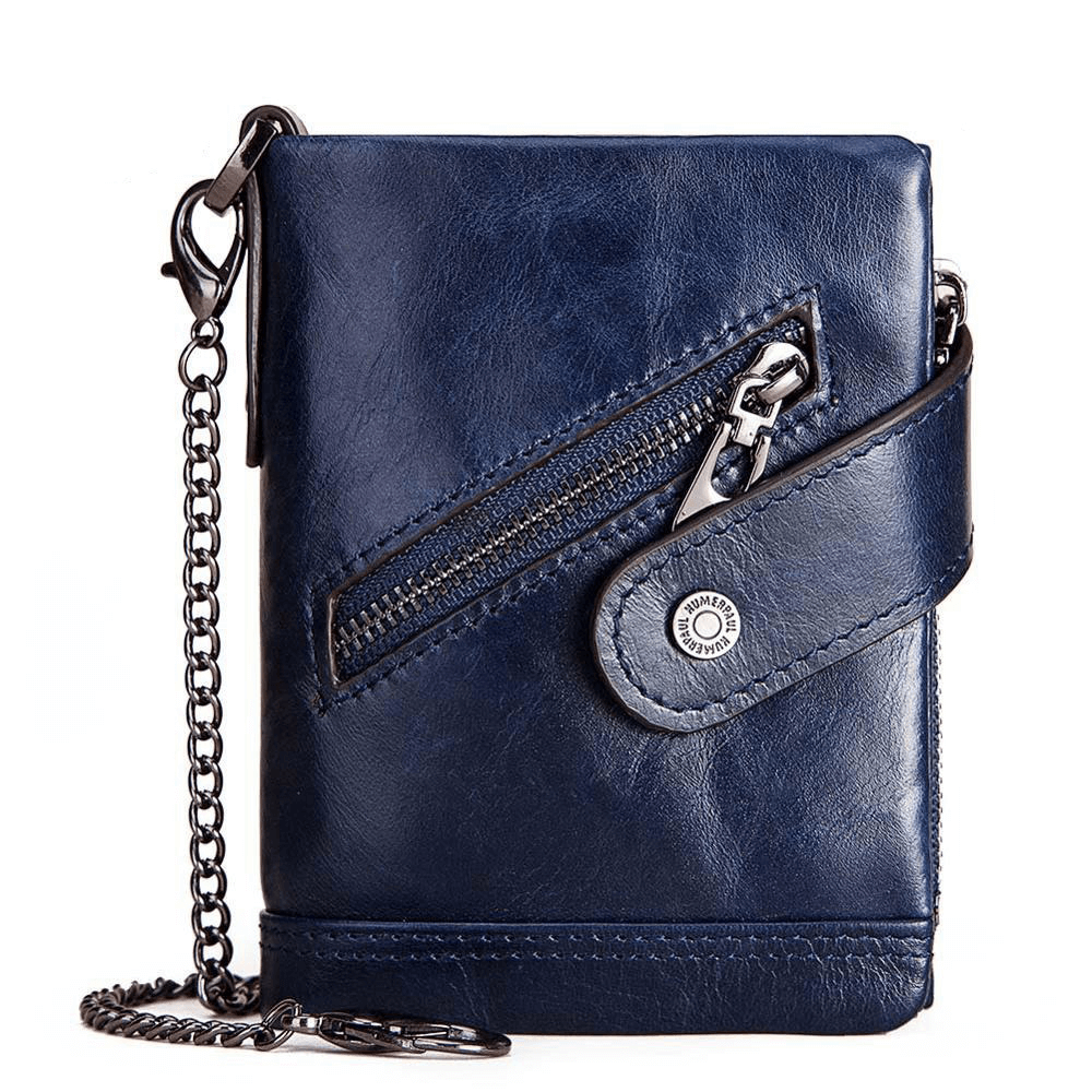 Short Men's Purse with Card Holder / Genuine Leather Wallet on Zipper and Hasp - HARD'N'HEAVY