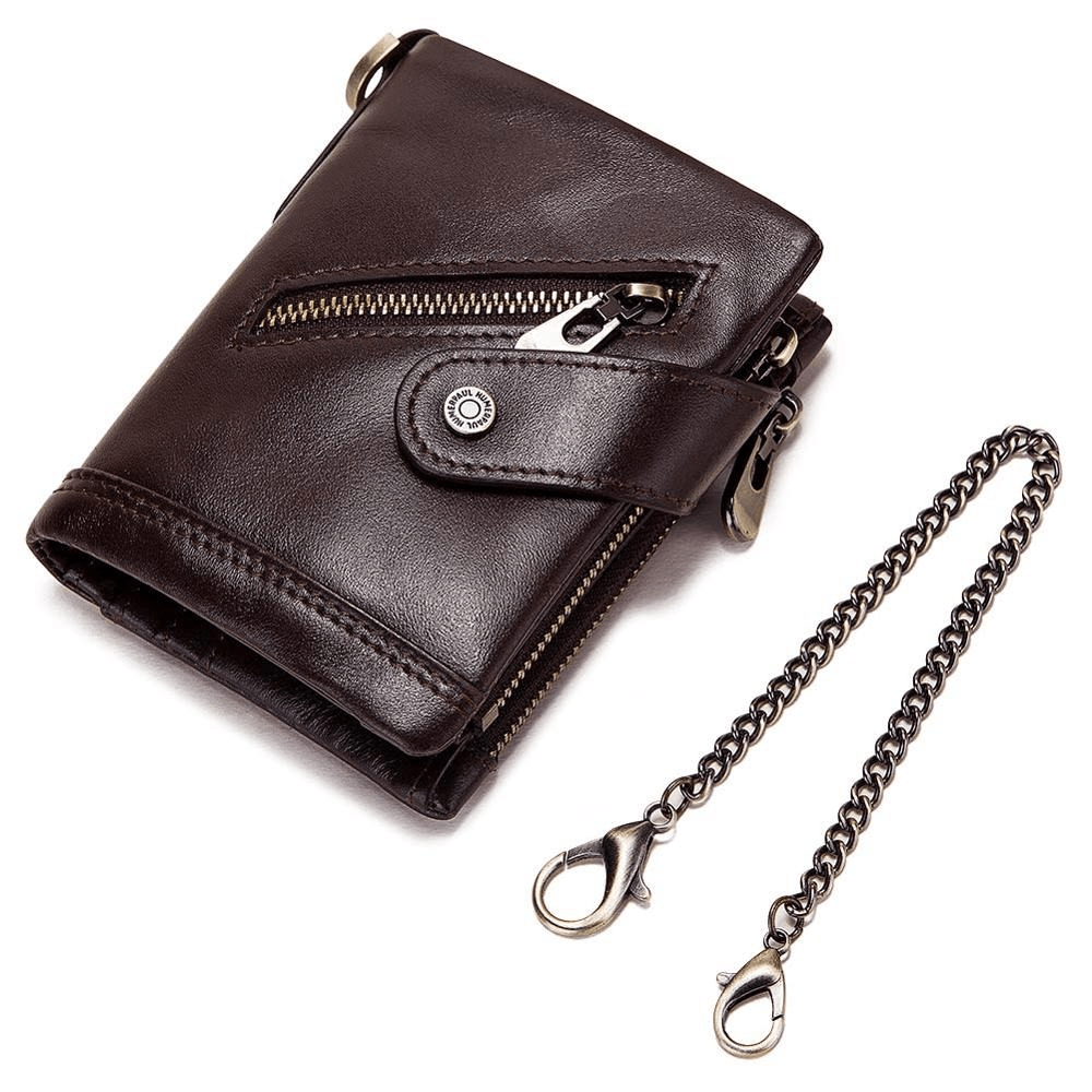 Short Men's Purse with Card Holder / Genuine Leather Wallet on Zipper and Hasp - HARD'N'HEAVY