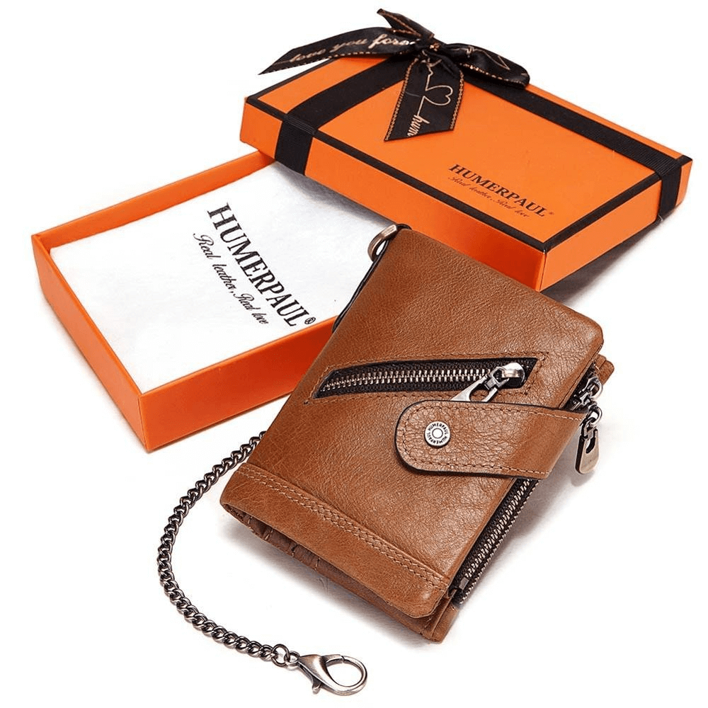 Short Men's Purse with Card Holder / Genuine Leather Wallet on Zipper and Hasp - HARD'N'HEAVY