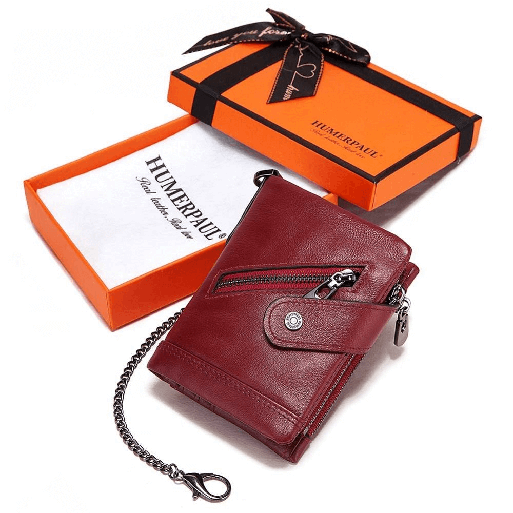 Short Men's Purse with Card Holder / Genuine Leather Wallet on Zipper and Hasp - HARD'N'HEAVY