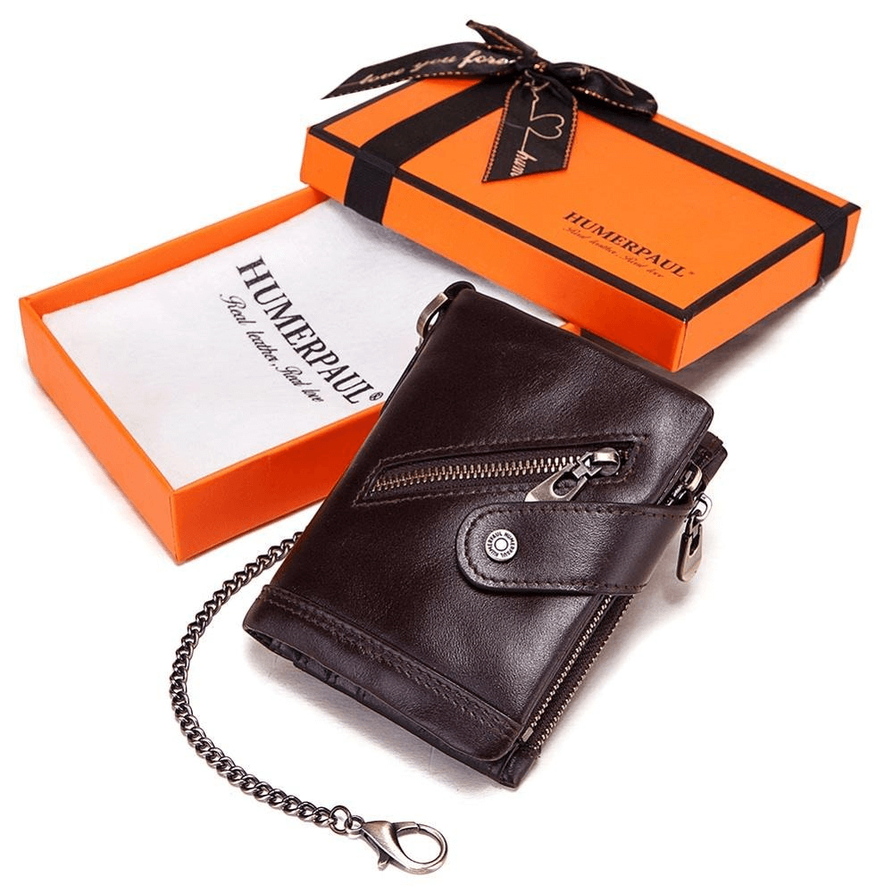 Short Men's Purse with Card Holder / Genuine Leather Wallet on Zipper and Hasp - HARD'N'HEAVY