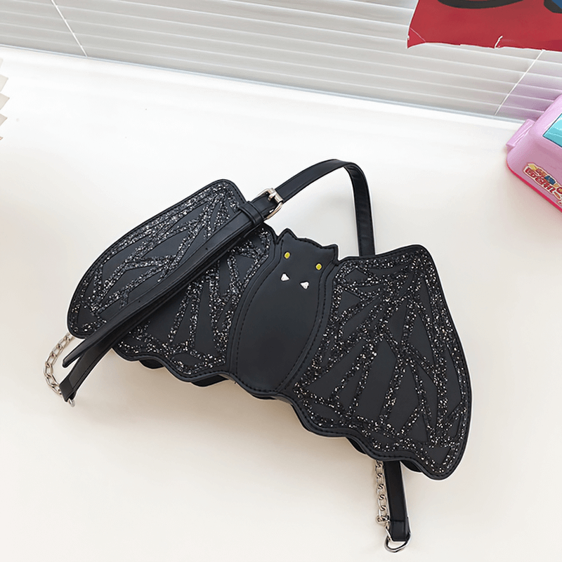 Shoulder Small Bag in Form Bat with Sequins / Halloween Accessories - HARD'N'HEAVY