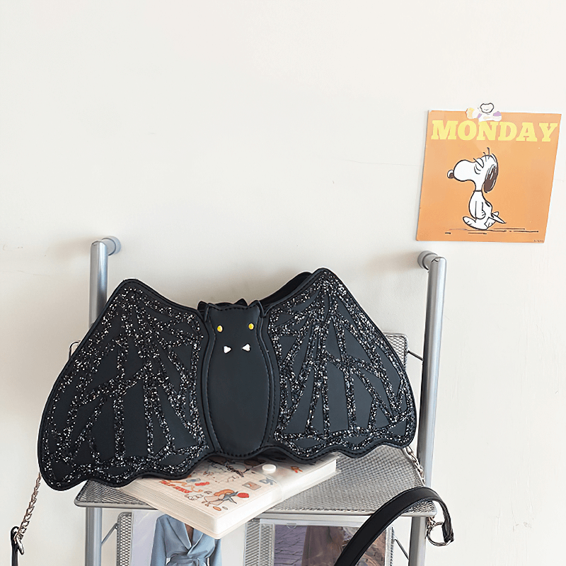 Shoulder Small Bag in Form Bat with Sequins / Halloween Accessories - HARD'N'HEAVY