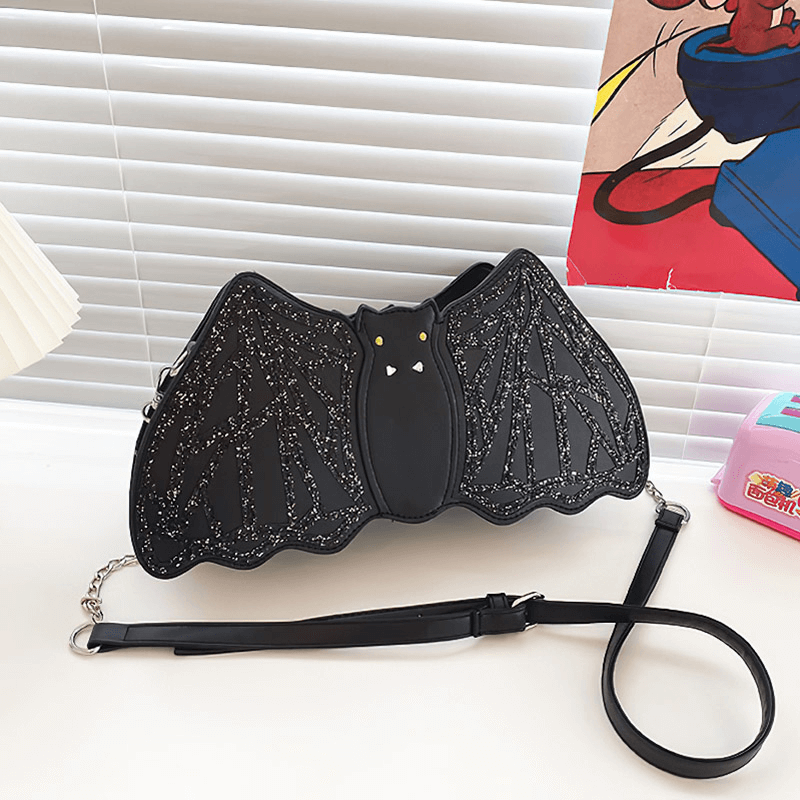 Shoulder Small Bag in Form Bat with Sequins / Halloween Accessories - HARD'N'HEAVY