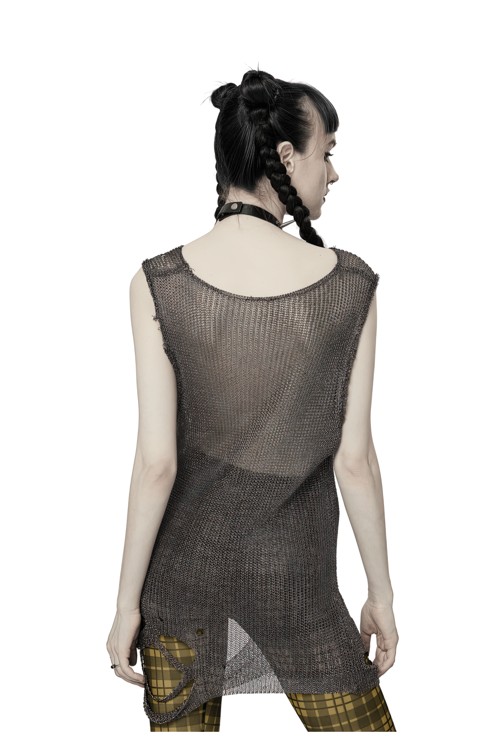 Shredded Metal Look Sleeveless Knit Top Dark Gothic