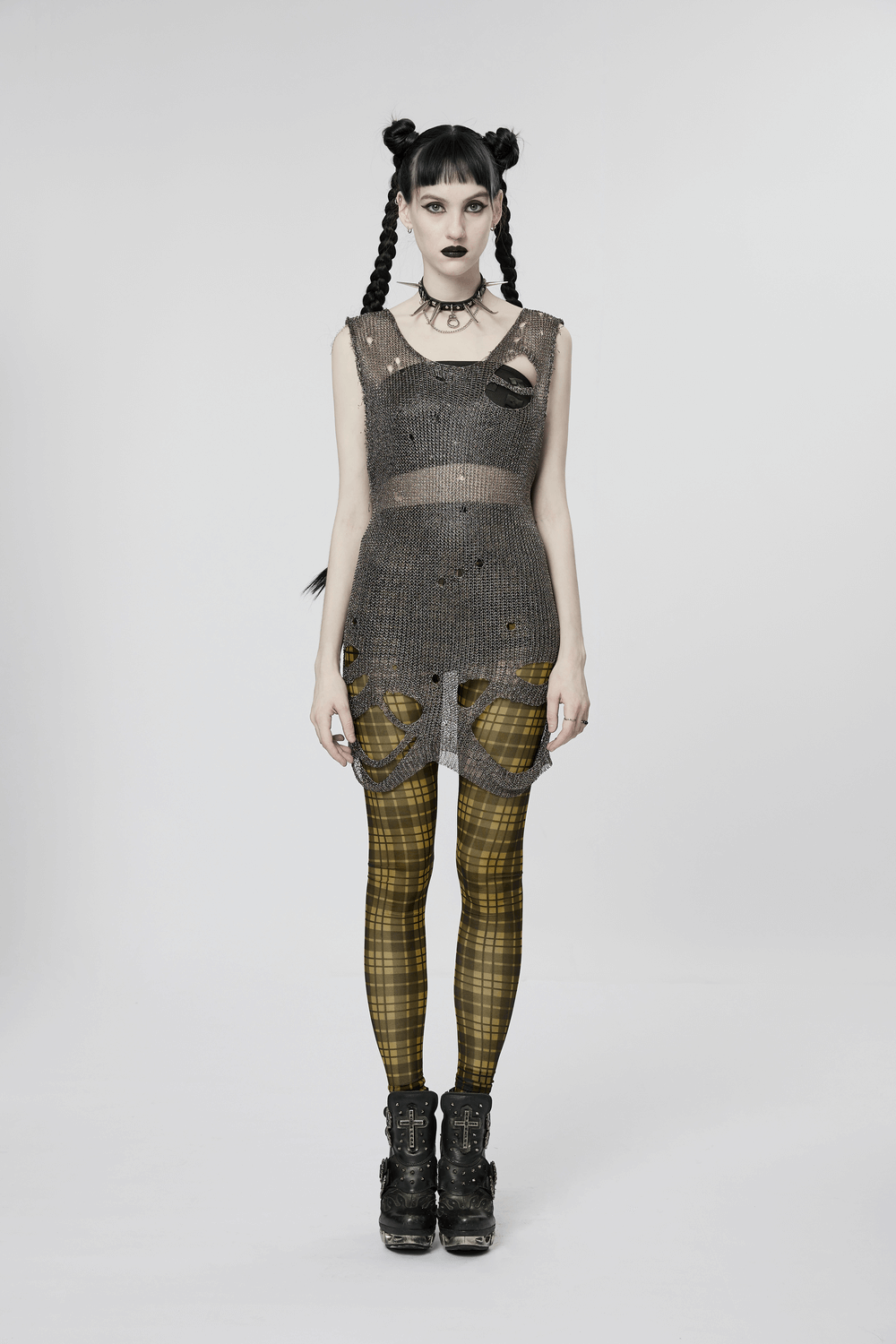 Shredded Metal Look Sleeveless Knit Top Dark Gothic