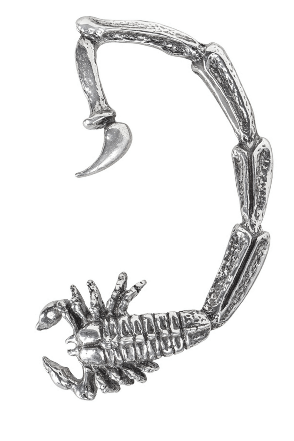 Silver Gothic Scorpion Earwrap with Detailed Claw Design showcasing intricate scorpion details and gothic style.