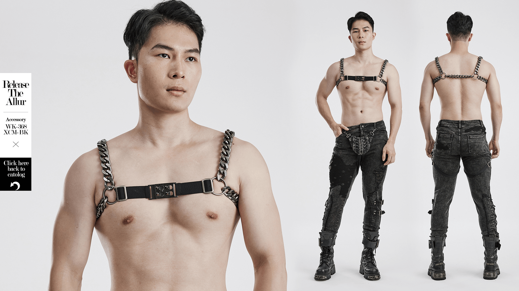 Silver-Linked Punk Chain Harness With Buckles for Men