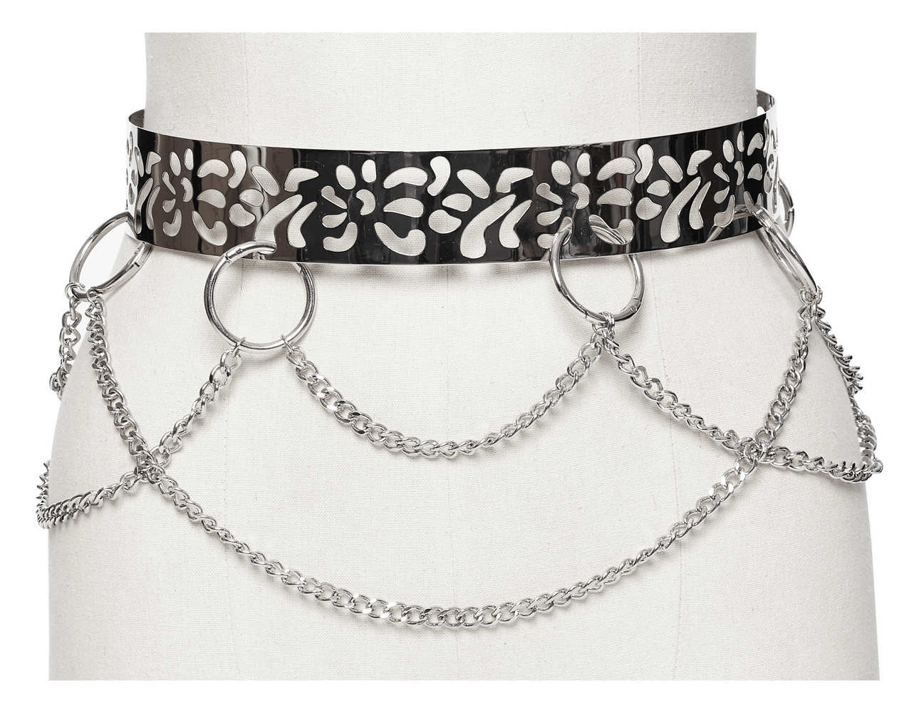 Ceinture chaîne en métal argenté avec motif floral