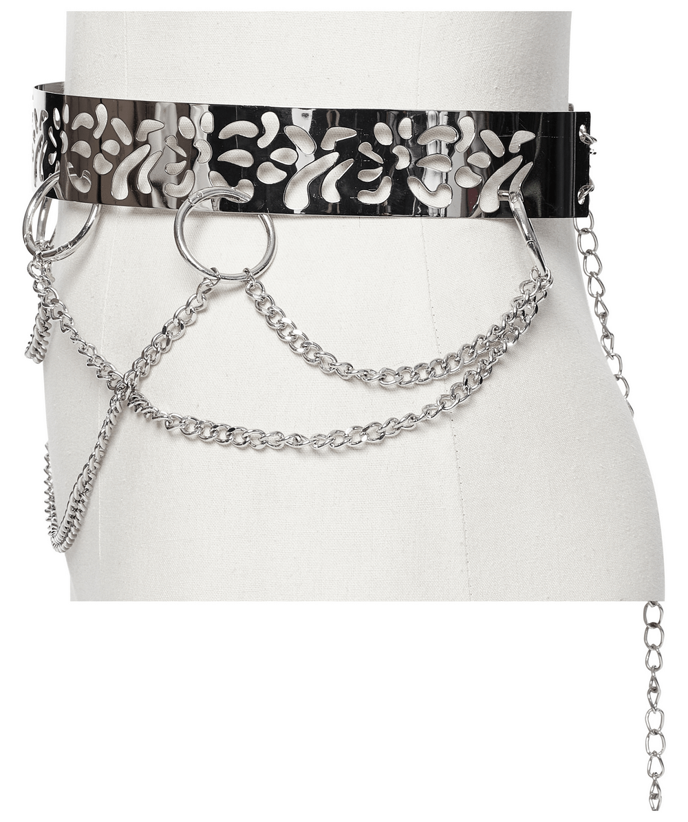 Silver Metal Waist Chain Belt with Floral Design