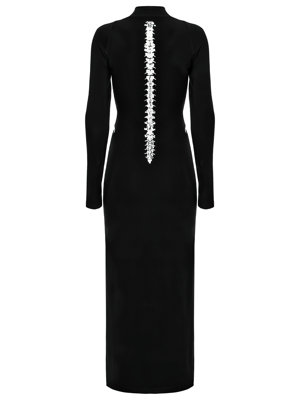 Back view of Skeleton Print Black Dress featuring a bold spine design, perfect for edgy fashion lovers.