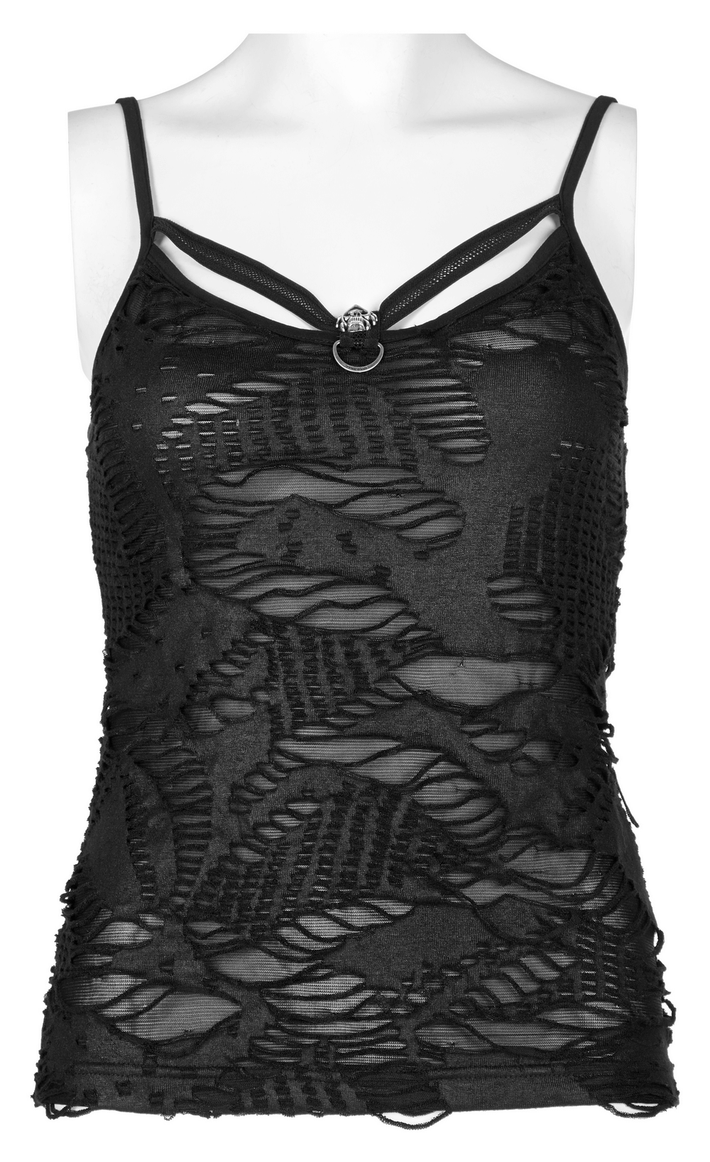 Skull Accent Gothic Lace Trim Camisole With Adjustable Straps - HARD'N'HEAVY