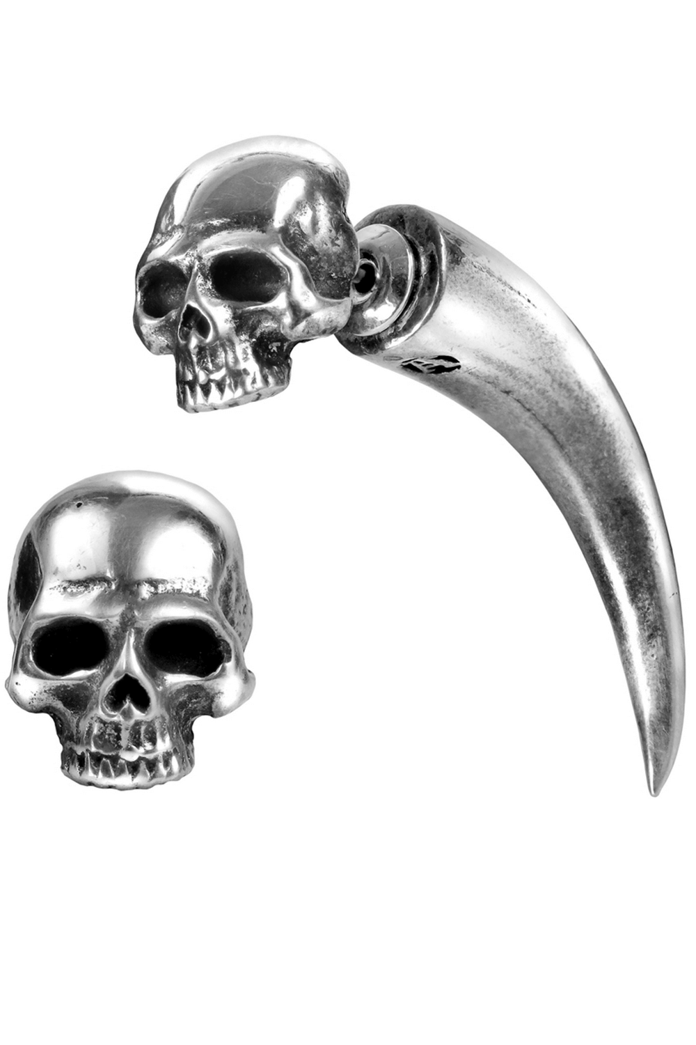 Stylish Skull and Horn Faux Stretcher Gothic Earrings for a bold, edgy look.