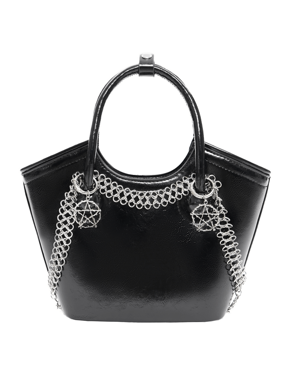 Gothic skull chain tote bag featuring silver chain links and charming skull accents for edgy style.