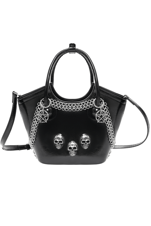 Sac fourre-tout gothique orné de chaînes et de détails de crâne