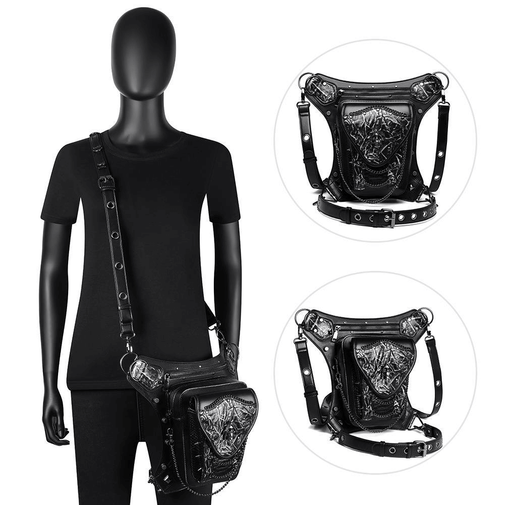 Skull Chain Motorcycle Waist Bag / One-shoulder Crossbody Bag - HARD'N'HEAVY