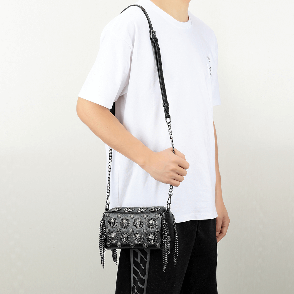 Skull Crossbody Bag With Tassel Chains / Gothic Shoulder Handbag With Strap - HARD'N'HEAVY