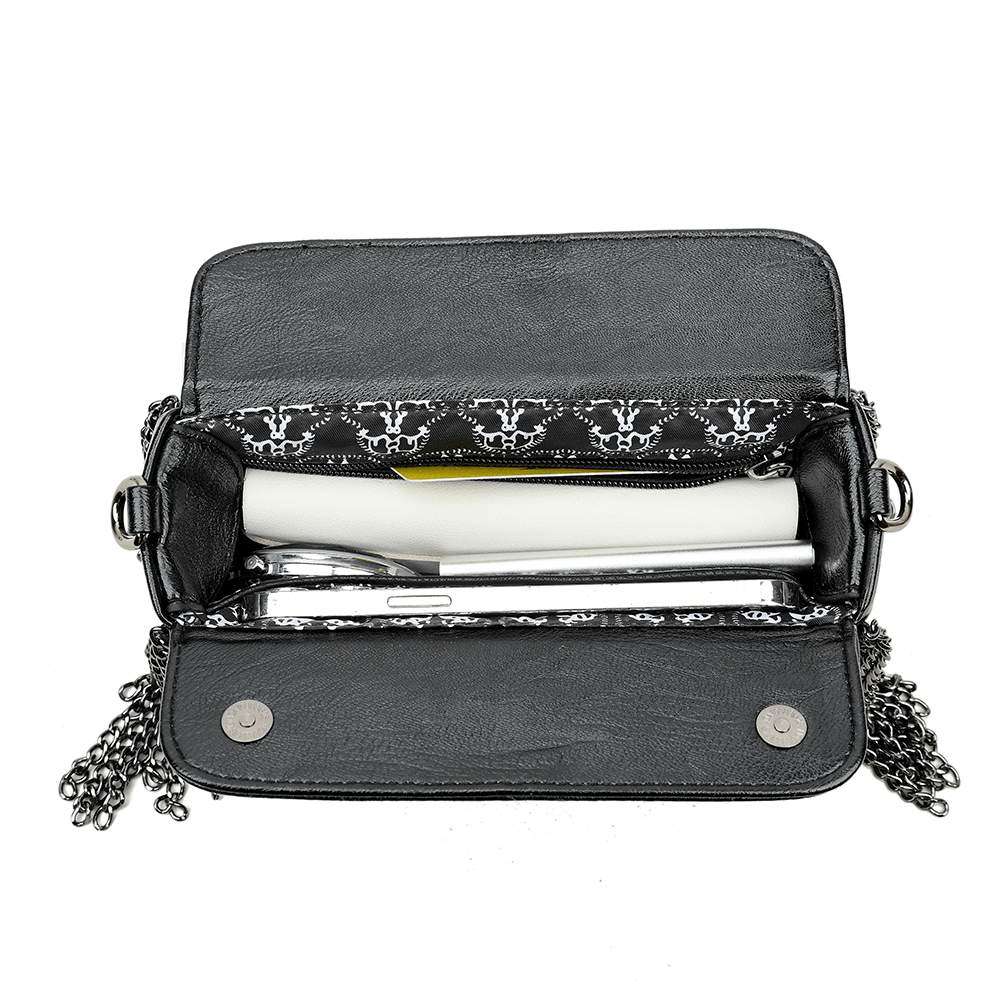 Skull Crossbody Bag With Tassel Chains / Gothic Shoulder Handbag With Strap - HARD'N'HEAVY