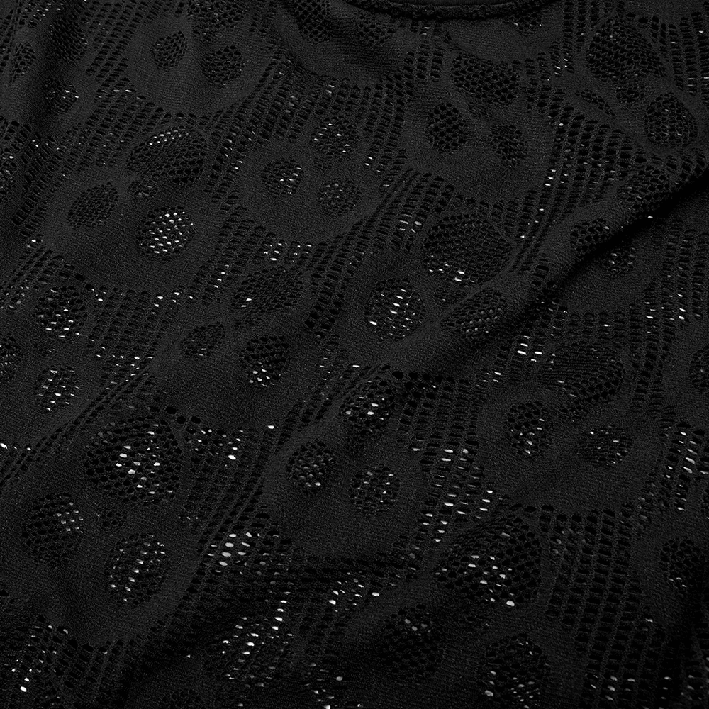 Close-up of skull mesh fabric pattern for punk style long sleeve top, showcasing unique design and edgy texture.