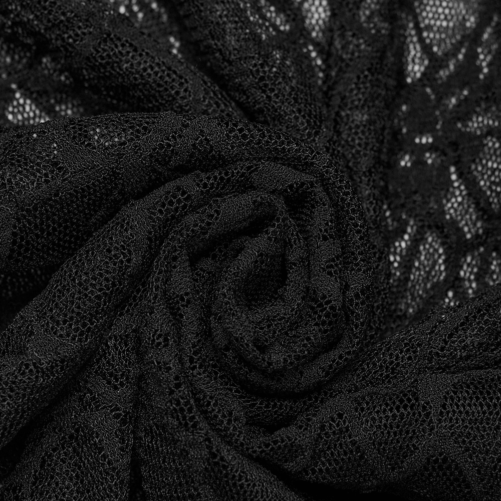 Close-up of black skull mesh fabric, showcasing intricate lace texture for edgy punk style.