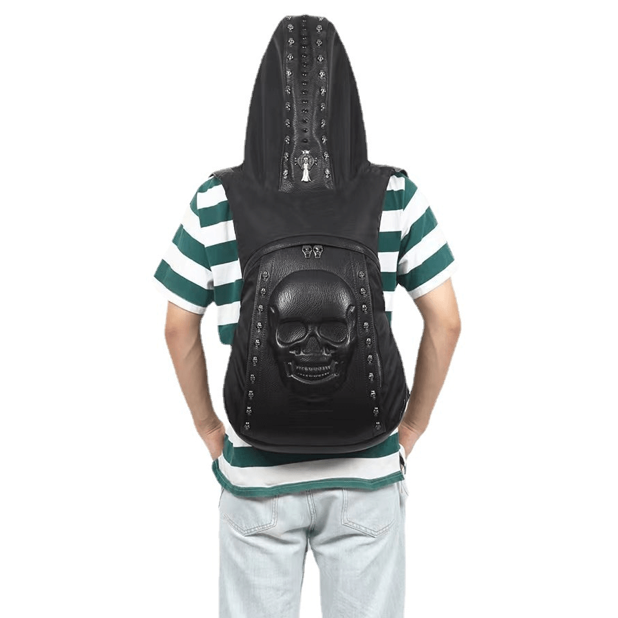 Skull on Backpack with Rivets & Hood / Alternative fashion Accessory - HARD'N'HEAVY