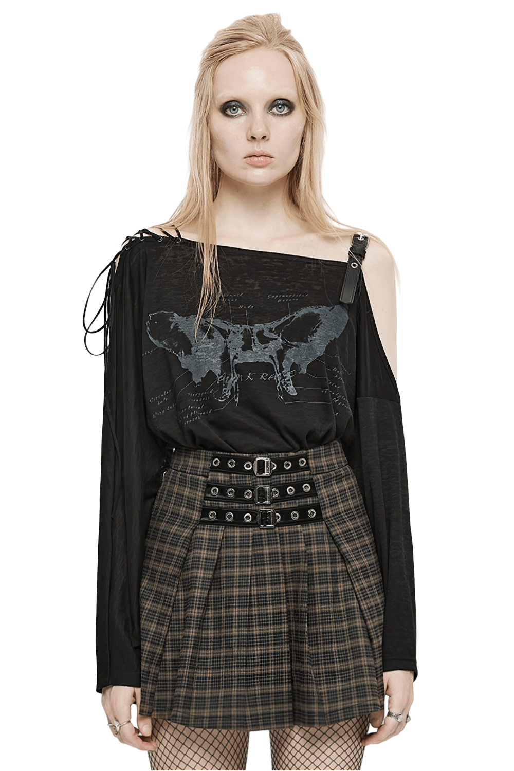 Skull Print Off-the-Shoulder with Long Sleeves Top